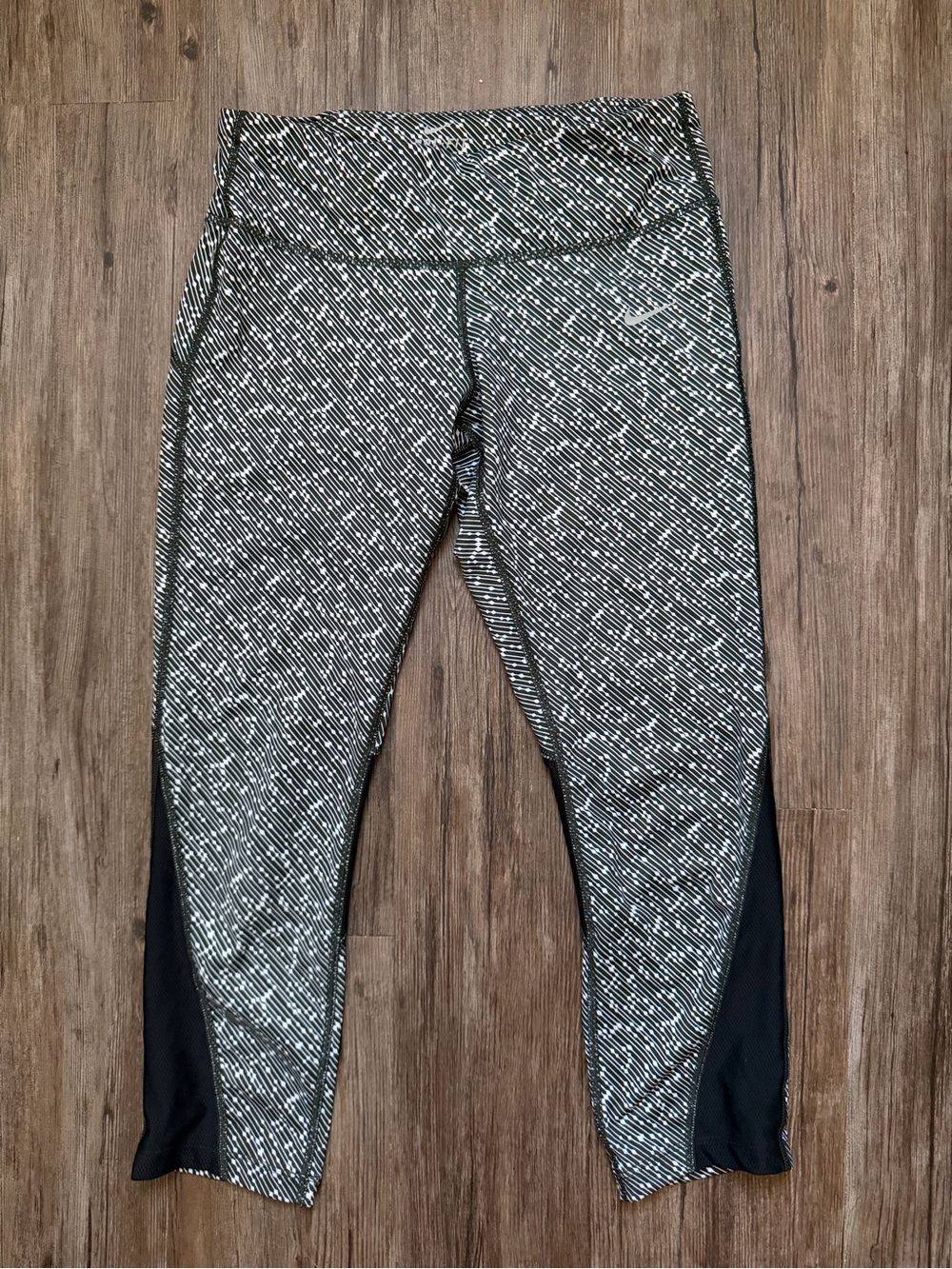 Nike Black & White Striped Running Leggings Capris